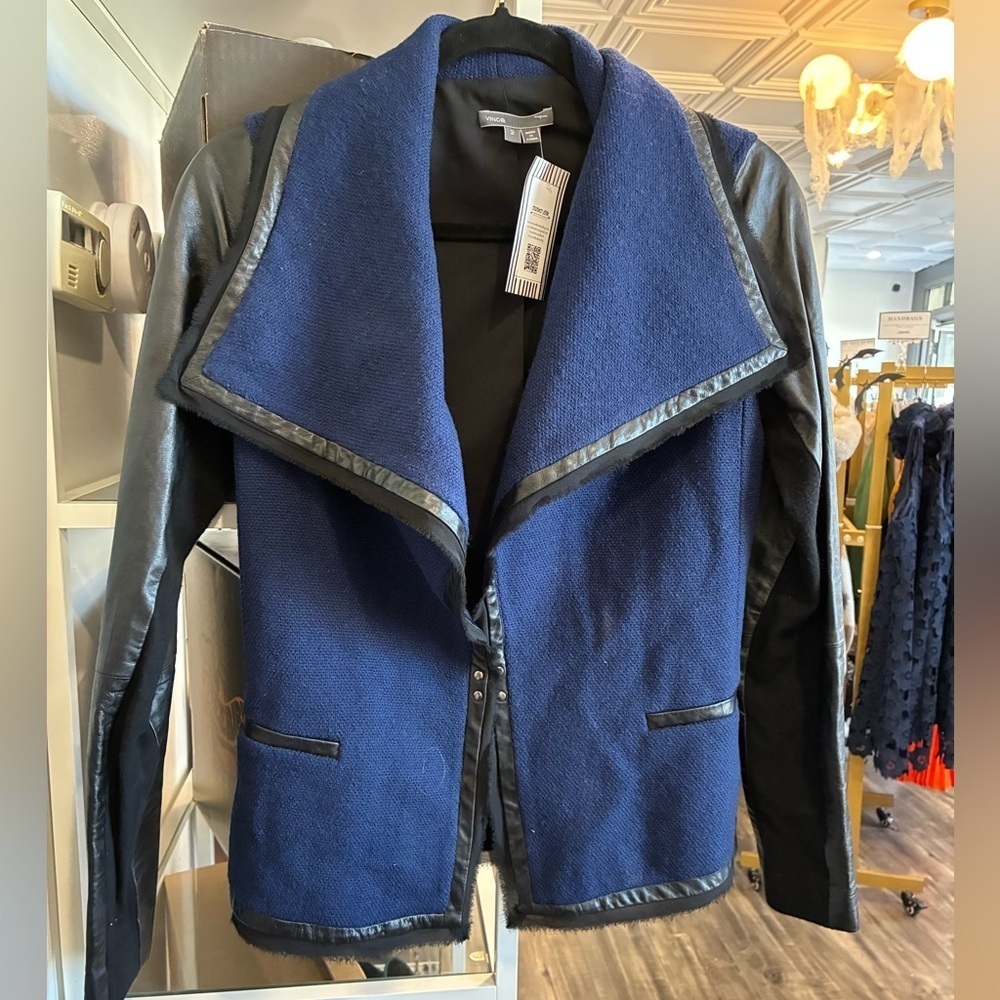 Vince Leather Outer Shell Blue And Black Coats Size 2